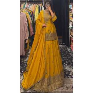 Nouvelle série Modern Design Party Salwar Kameez & Dupatta Set avec tissu en soie Chinon et travail long en relief Dupatta - Product Image 1