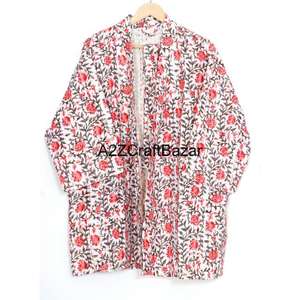 Elegant Flower Printed Cotton Handmade Block Print Quilted Jacket Reversible Breathable Winter Comfortable Robe <b>Bikini</b> Wrap Bulk - Product Image 5