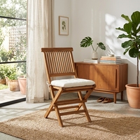 Nueva Silla de Comedor Plegable Giratoria de Madera de Teca, Estilo Moderno y Minimalista, para Jardín, Patio, Dormitorio y Sala de Estar, Color Blanco