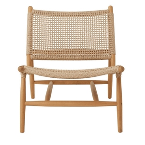 Sillón Moderno de Mediados de Siglo de Madera de Teca con Asiento de Cuerda Tejida a Mano Resistente para Sala de Estar, Patio, Jardín, Muebles de Resort - Product Image 2