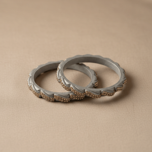Silver Color Lac Fashion Bangle Set with Champagne Rhinestones - Product Image 5