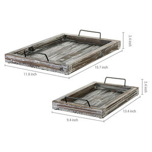 Bandejas de servicio de madera de pino hechas a mano de primera calidad Juego de 2 con asas de metal Eco-Friendly Durable para restaurantes y hoteles - Product Image 3