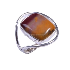 Pierre précieuse naturelle Mookaite 925 bagues en argent Sterling faites à la main classique bijoux en argent fin pour les mariages fabriqués artistiquement - Product Image 1