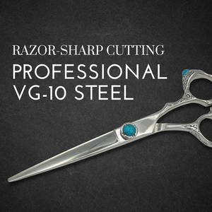 Super <b>Straight</b> Sharp Blade Salon Scissor Fancy Handle VG10 Barber Razor Scissors Sliver Color Stainless Steel - Product Image 6
