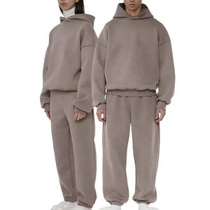 Vente flash 2026 Ensemble de survêtement décontracté pour homme 100% coton respirant avec sweat-shirt surdimensionné et pantalon de jogging lavé pour l'hiver - Product Image 1