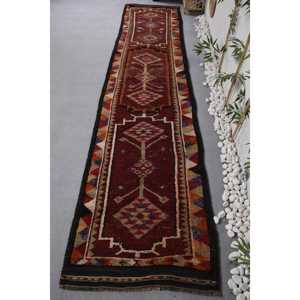 Tapis turc vintage, tapis Herki 2,9x13,3 pieds, tapis en laine persan rouge - Product Image 1