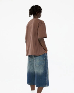 Nouvelle mode pour hommes 100% coton Boxy recadrée t-shirt Patch conceptions lâches surdimensionné uni décontracté tricoté t-shirt - Product Image 2