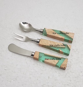 Juego de 3 cubiertos de acero inoxidable para cocina con mango de resina de punto blanco negro y seguridad alimentaria con cuchara plateada, tenedor y cuchillo - Product Image 5