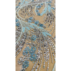 100% Polyester Ice <b>Blue</b> Crystal Blossom Couture Fabric Eco-Friendly Sheer Lace Florals Lightweight Weft Knitted In-Stock Item - Product Image 1