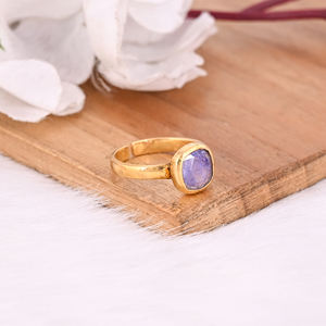 Solid 925 <b>Sterling</b> <b>Silver</b> Natural Tanzanite Cushion Gemstone <b>Adjustable</b> Yellow Gold Plated Wedding Engagement Gift <b>Ring</b> - Product Image 2