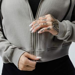 Veste à capuche avec fermeture éclair pour femmes Sweatshirts Automne Hiver Polaire Survêtement Jogger Manteau Workout Gym Crop Top - Product Image 6