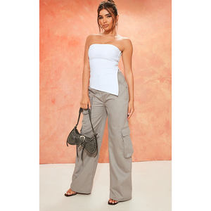 Cheap Factory Price Everyday Comfort Women Clothing White Bandage Split <b>Asymmetric</b> <b>Hem</b> Bandeau Long <b>Top</b> at Wholesale Manufacture - Product Image 4