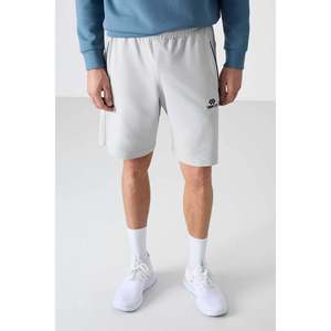 Shorts basiques en mélange de coton pour homme Tommylife, coupe standard, avec cordon de serrage à la taille et poche arrière zippée discrète, couleur pierre - Product Image 3