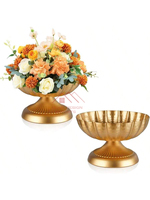 Grand bol à fleurs décoratif de table, finition or mat, vase à fleurs en métal, arrangement floral de mariage