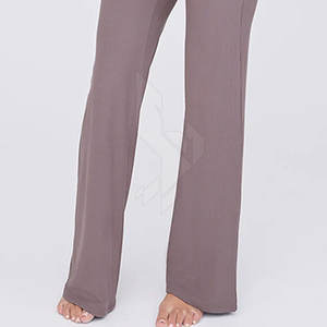 Pantalones de chándal acampanados de lana suave de verano para mujer con cintura elástica con cordón frontal plano estilo cómodo diario - Product Image 3