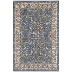 Alfombra turca de lujo, fabricada a máquina, color crema degradado, azul marino, para sala de estar, del fabricante de Gaziantep. - Product Image 1