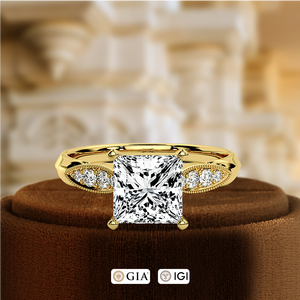 Anillo de Compromiso Solitario con Diamante Cultivado en Laboratorio, Corte Princesa, 1 Quilate, Certificado IGI, Oro Amarillo de 14k, Anillo de Boda para Regalo de Aniversario - Product Image 1