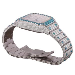 Orologio con Diamante Moissanite Blu Cielo, Quadrante Quadrato in Acciaio Inossidabile, Movimento al Quarzo Personalizzato per Gioielleria Uomo e Donna - Product Image 3