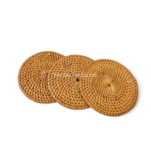Handmade Bohemian Style Natural Rattan <b>Coaster</b> Set with Tray From Vietnam <b>for</b> Daily <b>Drink</b> Serving and Decorative Table Styling - Product Image 5