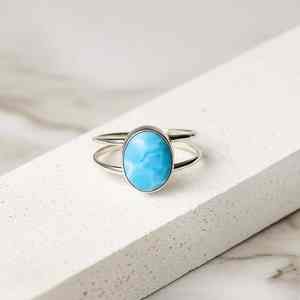 Bague Larimar en argent sterling 925 fait à la main bijoux en pierres précieuses bleu des Caraïbes cadeau pour elle - Product Image 3