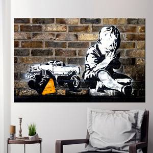 Banksy Praying Boy Graffiti Art mural en verre trempé, toile imprimée, toile encadrée - Product Image 1