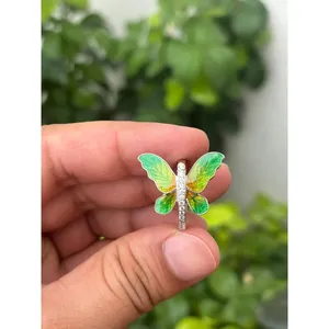 Anillo de Mariposa Esmaltado en Plata 925 Chapado en Oro Rosa, Anillo Ajustable con Incrustaciones de Acero Inoxidable, Anillo Abierto Moderno para Regalo - Product Image 1