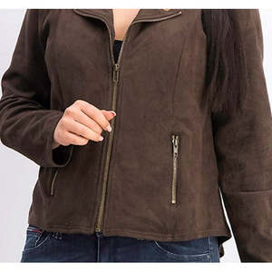 Style & Co Women's Petite Faux <b>Suede</b> Moto <b>Jacket</b> Reversible Stand Collar Outerwear in Dark Brown for Autumn - Product Image 3