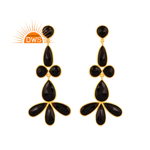 Dernière conception de boucles d'oreilles en argent sterling plaqué or 18 carats avec pierres précieuses en onyx noir naturel Demi Fine Jewelry Manufacturer - Product Image 1