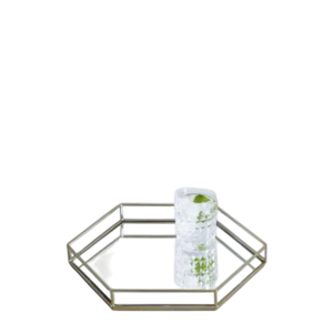 Plateau de rangement décoratif pour la maison en métal rond doré luxueux avec un design géométrique en fer et en verre Organisateur de table en vente - Product Image 2