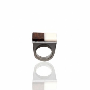 Modern Geometric Resin <b>Ring</b> Handmade Two-Tone Wood and Bone Inlay Statement Band <b>Jewelry</b> for <b>Men</b> & Women - Product Image 1