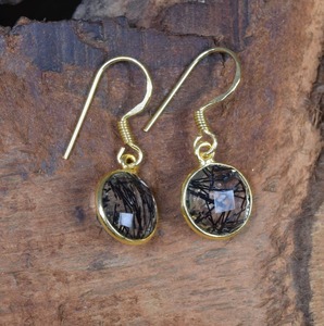 Pendientes colgantes de plata de ley sólida 925 con piedras preciosas de rutilo negro hechos a mano para chica Simple con sello 925, joyería fina para mujer - Product Image 3
