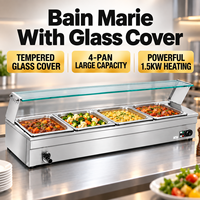 Bain-marie électrique professionnel de comptoir 4 bacs 1500W 220V en acier inoxydable avec protection anti-éclaboussures pour maintien au chaud des soupes et aliments