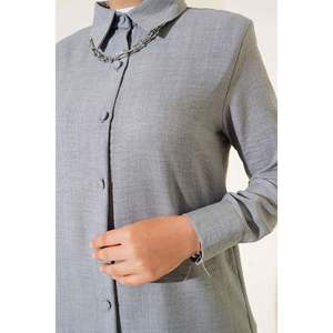 Ensemble 2 pièces en lin avec boutons supérieurs gris - Product Image 2