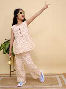 ชุดเสื้อผ้าสองชิ้นสำหรับเด็กผู้หญิงผ้าฝ้ายอินเดีย100% โลโก้ตามสั่งเสื้อผ้าเด็กผู้หญิงแนวลำลองน่ารัก - Product Image 3