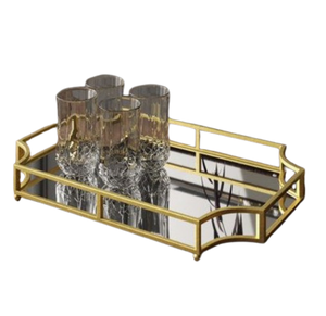 Nueva bandeja decorativa de espejo de Metal dorado de acero moderno Navidad boda restaurante y comedor bandeja decorativa - Product Image 2