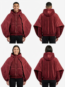 Sweat à capuche en molleton 100% coton, vente chaude, manches oversize, fermeture éclair sur le devant avec capuche, style décontracté, lavage à l'acide personnalisé, sweat à capuche grande taille - Product Image 5