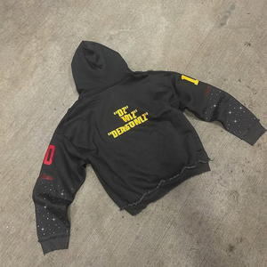 Sweat à capuche zippé personnalisé avec strass 400gsm Sweats à capuche graphiques pour hommes Pantalon de survêtement unisexe à capuche rose avec strass Fabricant - Product Image 5