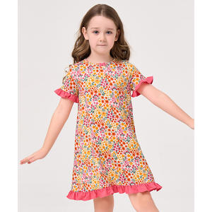 Vestidos con Estampado Floral, Corte en A, Mangas con Volantes de Bambú, para Niñas Grandes, Cintura Natural - Product Image 3