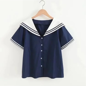 Haute qualité 100% coton Blouse Mori filles été JK col marin à manches courtes blanc bleu marine Blouses école uniforme haut - Product Image 1