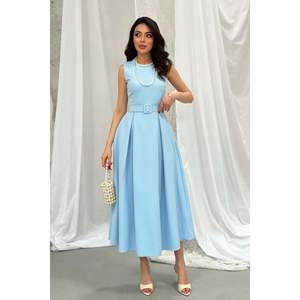 เดรสคอเชือกผูกสีฟ้าอ่อนทรงบาน - สีฟ้าอ่อน - Product Image 1