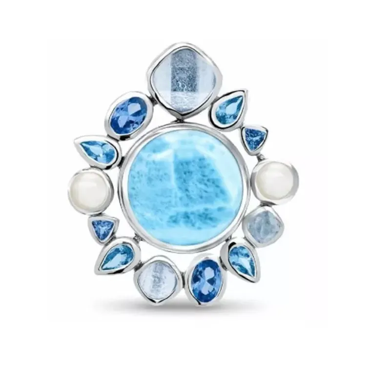 Fashion Jewelry Natural Caribbean Larima Ring 925 Solid Sterling Silver Larimar Statement Ring Jewelry Supply From India