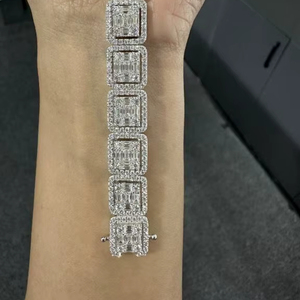 <b>Baguette</b> Cut Moissanite <b>Bracelet</b> VVS D Color 925 Silver Luxury Iced Tennis Link <b>Bracelet</b> Micro Pave OEM ODM Wholesale - Product Image 3