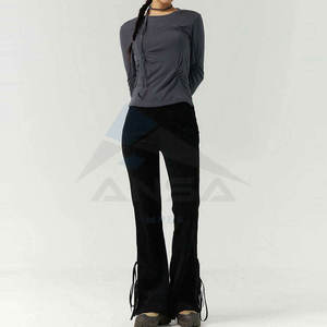 กางเกงออกกำลังกายทรงขาบานสำหรับผู้หญิง ออกแบบโลโก้ของคุณเอง กางเกงโยคะเอวสูงผ้าฝ้ายสั่งทำพิเศษสำหรับผู้หญิง - Product Image 2