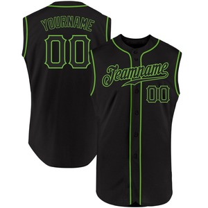 Meilleures ventes Vêtements d'équipe personnalisés Noir personnalisé-Vert fluo Authentique maillot de baseball sans manches - Product Image 1