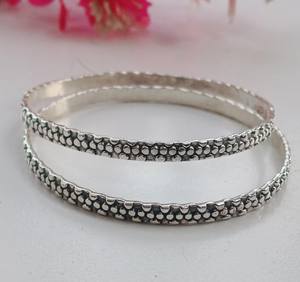 925 <b>Silver</b> Plated 2 Set Pattern Textured Vintage Bahamian Daily Wear <b>Bangle</b> Stackable Adjustable Bracelet <b>Women</b> Fashion Jewelry - Product Image 6