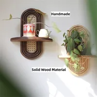 Nouveauté : Étagère murale décorative en bois et rotin de style farmhouse pour plantes, support pour pots de fleurs, plantes d'intérieur, cuisine, salle de bain