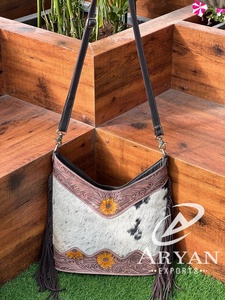 Nouveaux vrais cheveux élégants faits à la main sur cuir de vachette usiné Boho frange sacs à bandoulière Western à la mode femmes gland sacs à bandoulière - Product Image 4