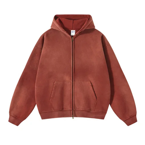 Sudadera con capucha de gran tamaño para hombre y mujer, jersey de invierno de manga larga, cárdigan con cremallera doble, estampado degradado de felpa lavada, holgado, de talla grande - Product Image 3