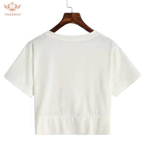 Camisetas extragrandes informales de algodón 100% para mujer, camisetas de verano con cuello redondo, ajustadas, de talla grande, transpirables y ecológicas, precio de diseño personalizado - Product Image 3