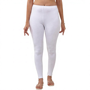 Leggings de Yoga Blancos de Cintura Alta, 100% Algodón, Cintura Elástica, Color Sólido, Estilo Simple, Transpirables, de Secado Rápido y Ecológicos - Product Image 3